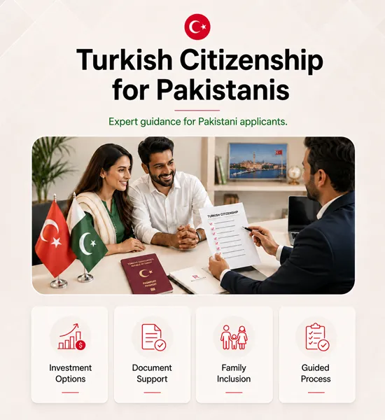 Pakistani family reviewing Turkish citizenship eligibility and investment requirements