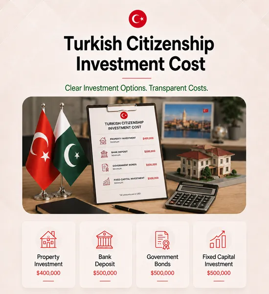 Pakistani investor calculating Turkish citizenship property and application costs