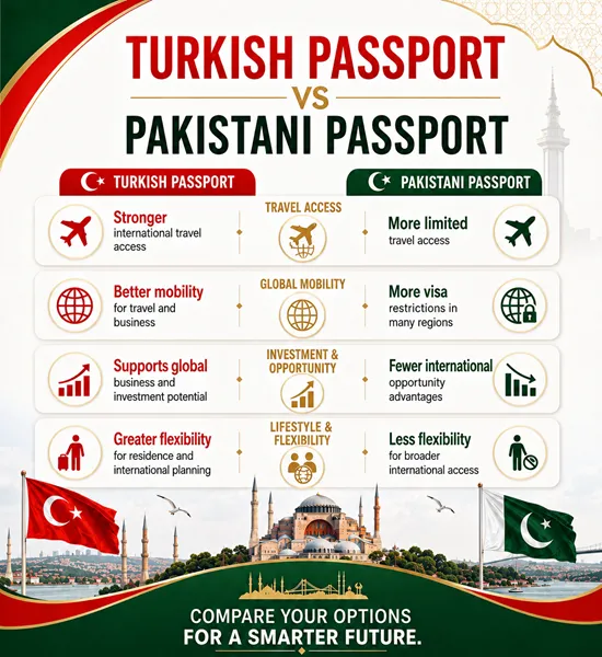Side-by-side comparison of Turkish and Pakistani passports for Pakistani applicants